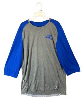 Nike Men's Medium Dri-Fit Baseball Raglan 3/4 Sleeve Shirt Gray & Blue GUC